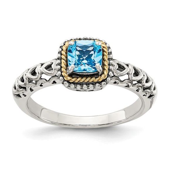 Shey Couture Sterling Silver with 14K Accent Antiqued Cushion Blue Topaz Ring QTC801