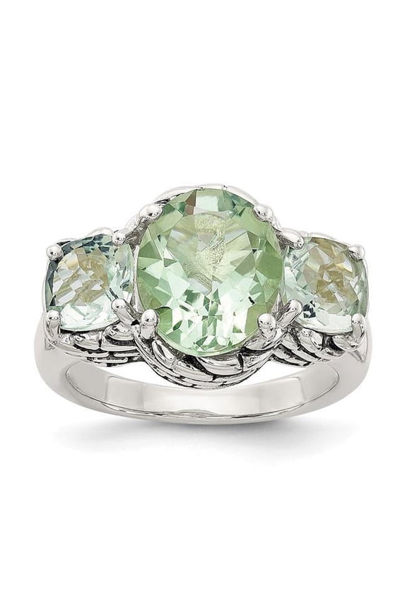 QTC82-8 Sterling Silver Green Quartz Ring, Size 8