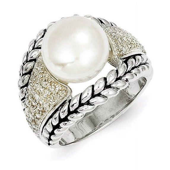 Shey Couture Sterling Silver Antiqued Freshwater Cultured Pearl and Diamond Ring