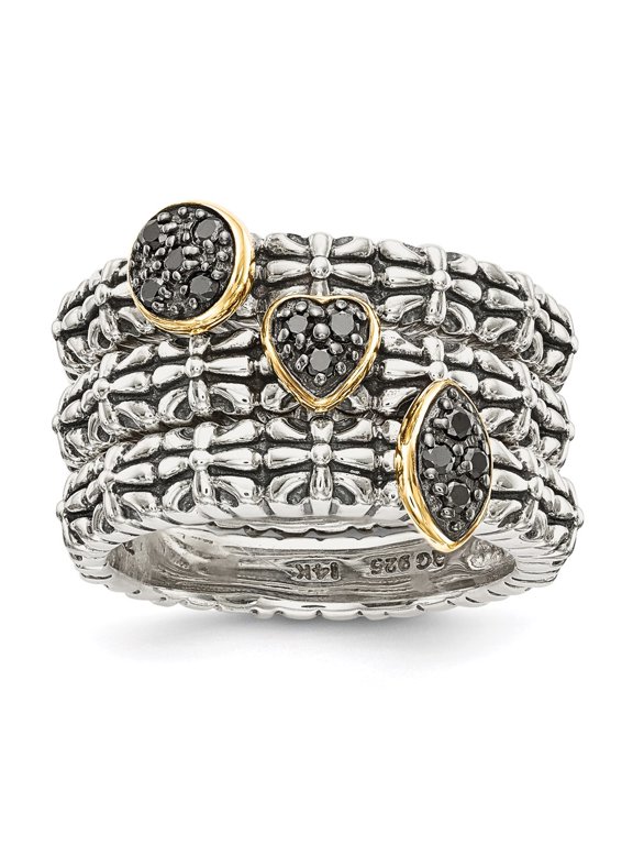 Shey Couture Sterling Silver w/14k Black Diamond 3 Stackable Rings