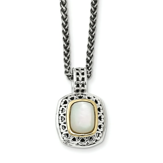 Shey Couture Sterling Silver with 14K Accent 18 Inch Antiqued Mother Of Pearl Necklace Q-QTC1099