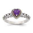 thumbnail image 1 of 925 Sterling Silver Polished Prong set Artisan Oxidized With 14k Amethyst Ring Size 8 Band Style-Ring for Women, 1 of 7
