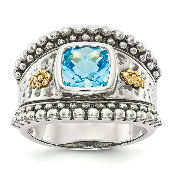 Shey Couture Sterling Silver with 14K Accent Antiqued Checkerboard Bezel Blue Topaz Ring QTC768