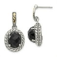 thumbnail image 1 of Shey Couture  Sterling Silver with 14K Accent Antiqued Checkerboard-cut Black Onyx Post Dangle Earrings, 1 of 2