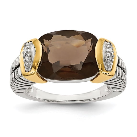 Shey Couture Sterling Silver with 14K Accent Antiqued Cushion Checkerboard Smoky Quartz and Diamond Ring QTC22