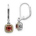 thumbnail image 1 of Shey Couture Sterling Silver with 14K Accent Antiqued Cushion Garnet Leverback Earrings 14k/Silver Two-Tone Earrings, 1 of 1