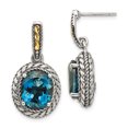 thumbnail image 1 of Shey Couture Sterling Silver with 14K Accent Antiqued Oval London Blue Topaz Post Dangle Earrings 14k/Silver Two-Tone Earrings, 1 of 1