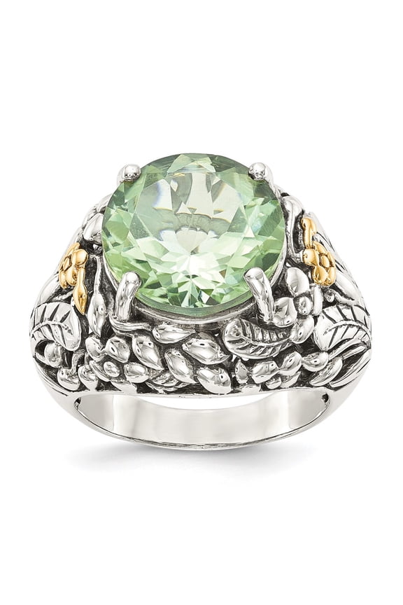 Shey Couture Sterling Silver with 14K Accent Antiqued Round Green Quartz Ring