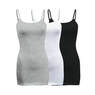 ShezPretty 3-Pack - Women's Basic Cami with Adjustable Spaghetti Straps Tank Top (2XLarge, H.Grey/White/Black)