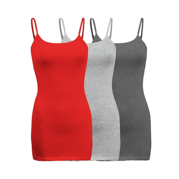ShezPretty 3-Pack - Women's Basic Cami with Adjustable Spaghetti Straps Tank Top (3XLarge, Red/H.Grey/Charcoal Grey)