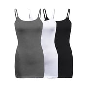 ShezPretty 3-Pack - Women's Basic Cami with Adjustable Spaghetti Straps Tank Top (Large, Charcoal Grey/White/Black)