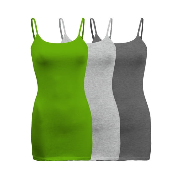 ShezPretty 3-Pack - Women's Basic Cami with Adjustable Spaghetti Straps Tank Top (Medium, Yellow Green/H.Grey/Charcoal Grey)