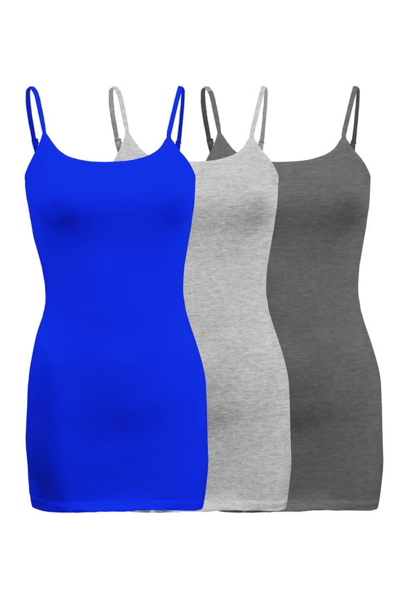 3-Pack - Women's Basic Cami with Adjustable Spaghetti Straps Tank Top (XLarge, Royal Blue/H.Grey/Charcoal Grey)