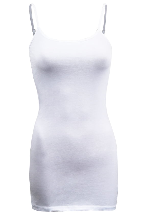Women's Basic Cami with Adjustable Spaghetti Straps Tank Top (Large, White)