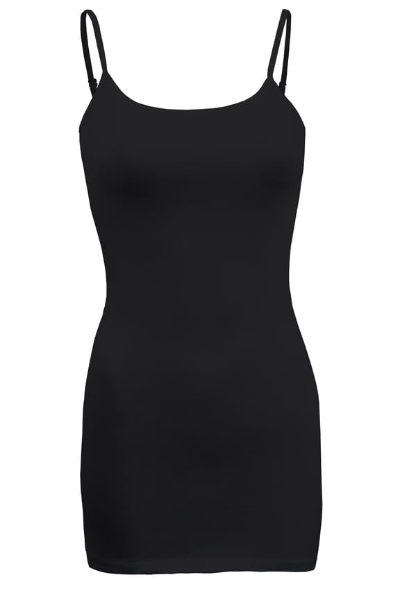 Women's Basic Cami with Adjustable Spaghetti Straps Tank Top (Medium, Black)