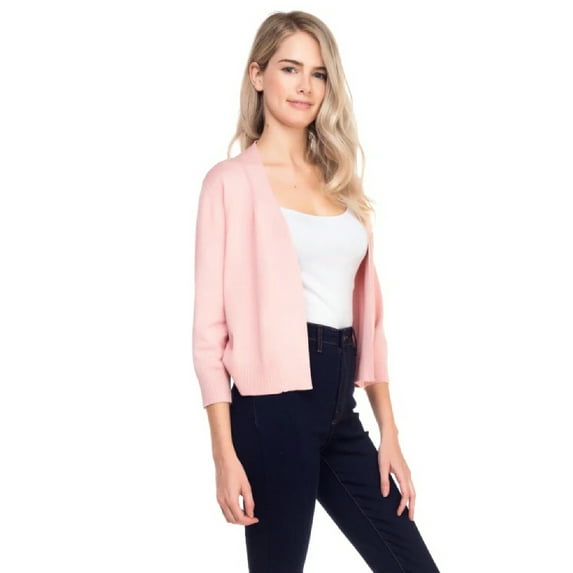 ShezPretty Women's Bolero 3/4 Sleeve Cropped Open Front Short Shrugs Cardigans Sweaters Jackets (X-Large, DUSTY PINK)