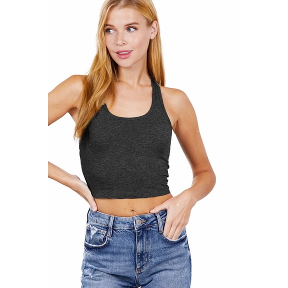 ShezPretty Women's Cotton Racerback Basic Crop Tank Tops (Large, H.Grey)
