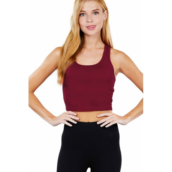 ShezPretty Women's Cotton Racerback Basic Crop Tank Tops (Small, Burgundy)