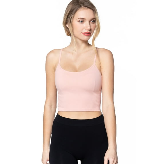 ShezPretty Women's Crop Top Cami Sleeveless Ribbed Spaghetti Strap Slim Fit Tank Top (M/L, Blush Pink)