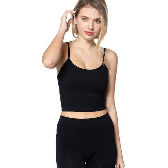 ShezPretty Women's Crop Top Cami Sleeveless Ribbed Spaghetti Strap Slim Fit Tank Top (S/M, Black)