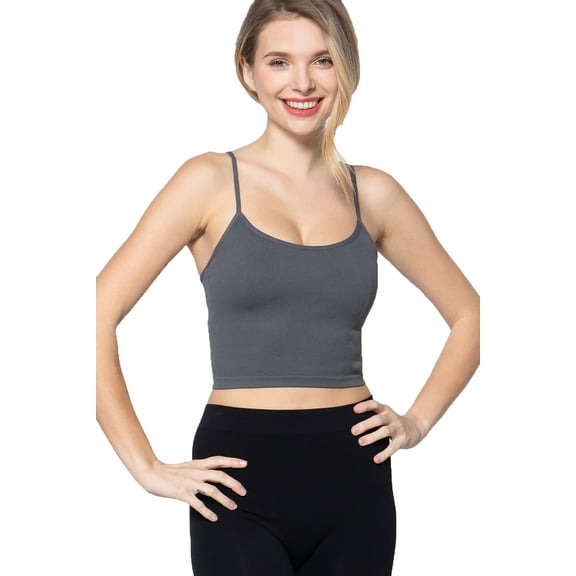ShezPretty Women's Crop Top Cami Sleeveless Ribbed Spaghetti Strap Slim Fit Tank Top (S/M, Charcoal)