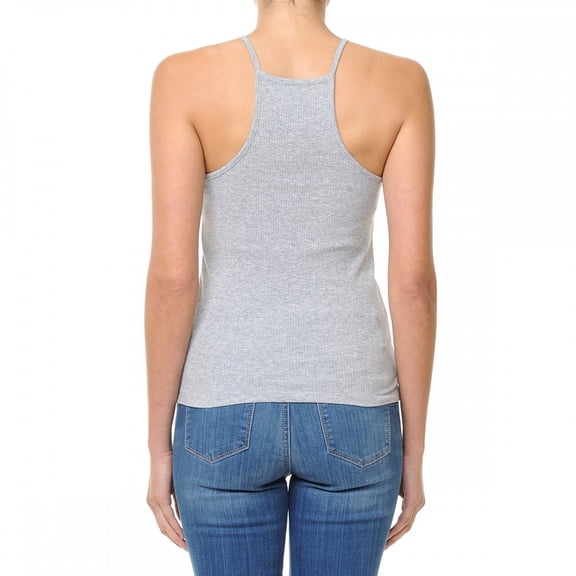 ShezPretty Women's High Halter Neck Ribbed Halter Racerback Tank Top (Small, H. GREY)