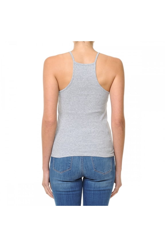 Women's High Halter Neck Ribbed Halter Racerback Tank Top (Small, H. GREY)