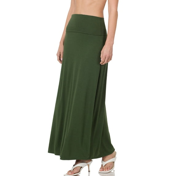 ShezPretty Women's Premium Fold Over High Waist Long Floor Length Maxi Skirt 