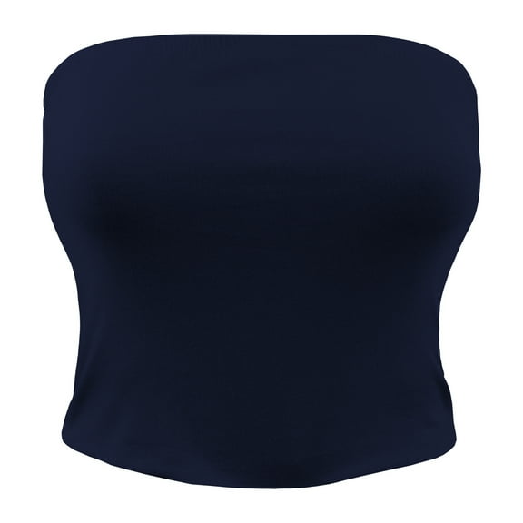 ShezPretty Womens Fitted Solid Cotton Spandex Layered Crop Tube Top (Large, True Navy)