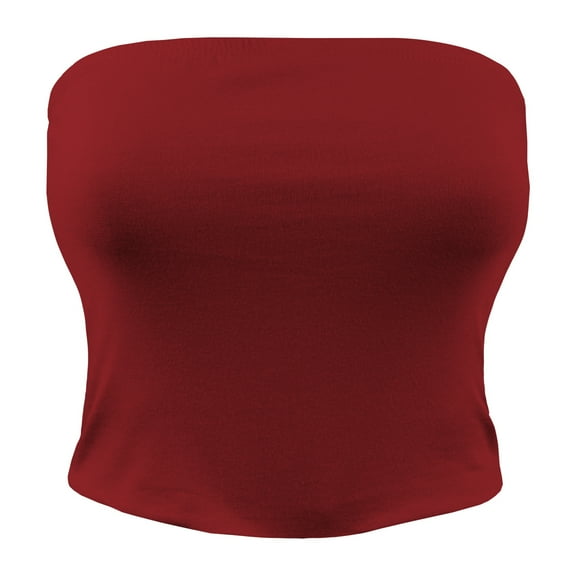 ShezPretty Womens Fitted Solid Cotton Spandex Layered Crop Tube Top (Medium, Burgundy)