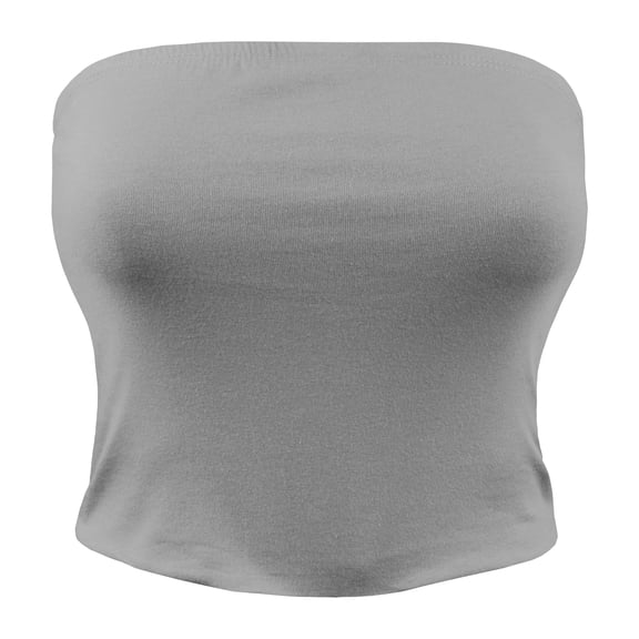ShezPretty Womens Fitted Solid Cotton Spandex Layered Crop Tube Top (Medium, H. Grey)