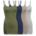 thumbnail image 1 of ShezPretty Womens & Juniors Basic Solid Long Length Adjustable Spaghetti Strap Camisole Tank Top (4PK - 2XLarge, Olive/Navy/Mocha/H.Grey), 1 of 7
