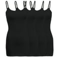 thumbnail image 1 of ShezPretty Womens & Juniors Basic Solid Long Length Adjustable Spaghetti Strap Camisole Tank Top (4PK - Large, Black/Black/Black/Black), 1 of 4