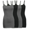 thumbnail image 1 of ShezPretty Womens & Juniors Basic Solid Long Length Adjustable Spaghetti Strap Camisole Tank Top (4PK - Small, Charcoal Grey/Black/Charcoal Grey/Black), 1 of 5