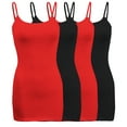 thumbnail image 1 of ShezPretty Womens & Juniors Basic Solid Long Length Adjustable Spaghetti Strap Camisole Tank Top (4PK - XLarge, Red/Black/Red/Black), 1 of 5