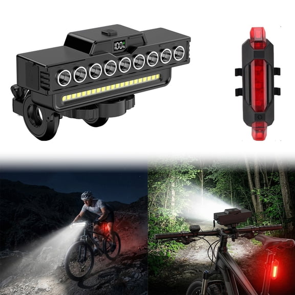Shgeyfdj 9 LED Bicycle Head Light Waterproof Rechargeable Mountain Bike Highlight with Horn 6 Modes Power Display for Night Riding Cycling Mountain (Nine Lamps)
