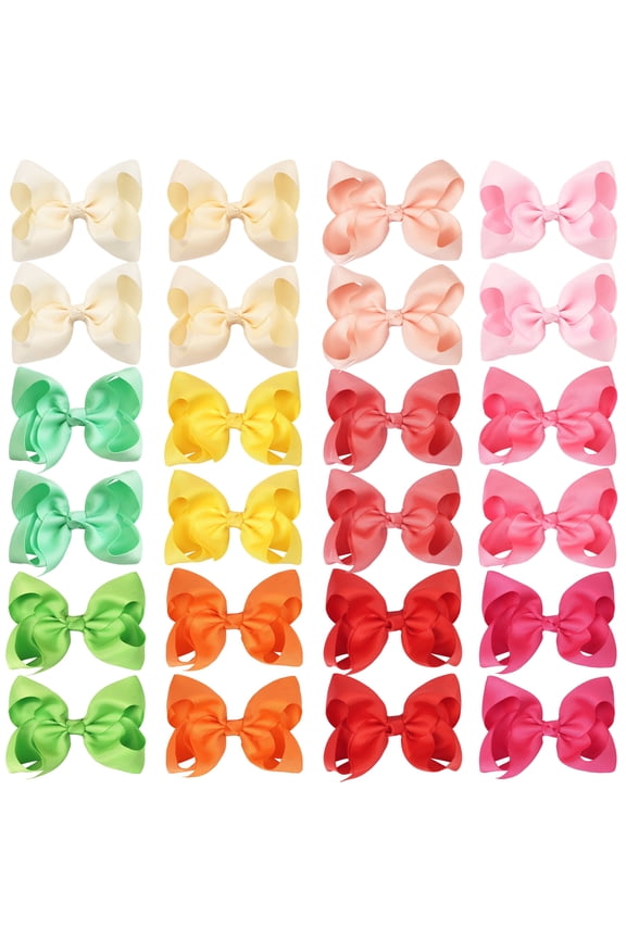 24 Pcs 4.5 inch Baby Hair Bows Alligator Clips Grosgrain Ribbon Big Bows Clips For Girls Toddlers Kids
