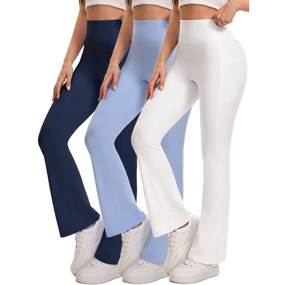 Shgiloo 3PCS Women’s High Waist Tummy Control Flare Leggings with Pockets