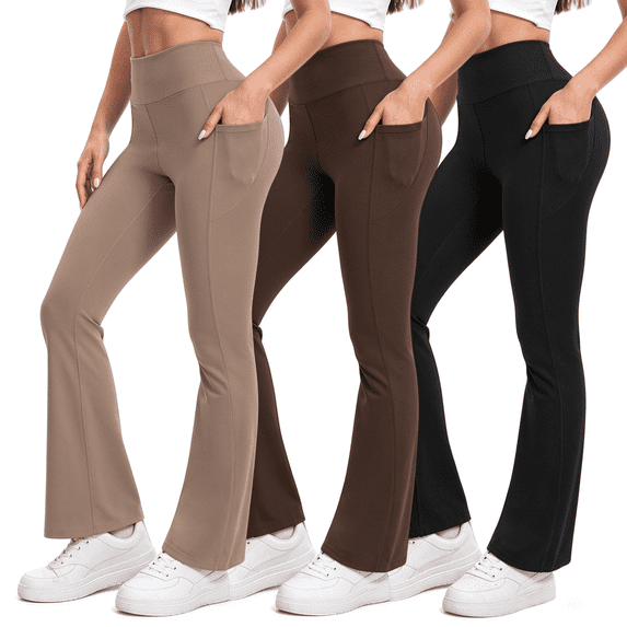 Shgiloo 3PCS Women’s High Waist Tummy Control Flare Leggings with Pockets