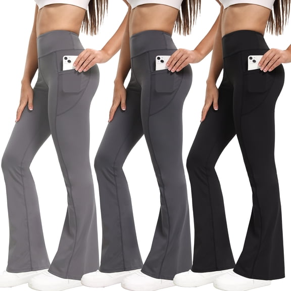 Shgiloo 3PCS Women’s High Waist Tummy Control Flare Leggings with Pockets