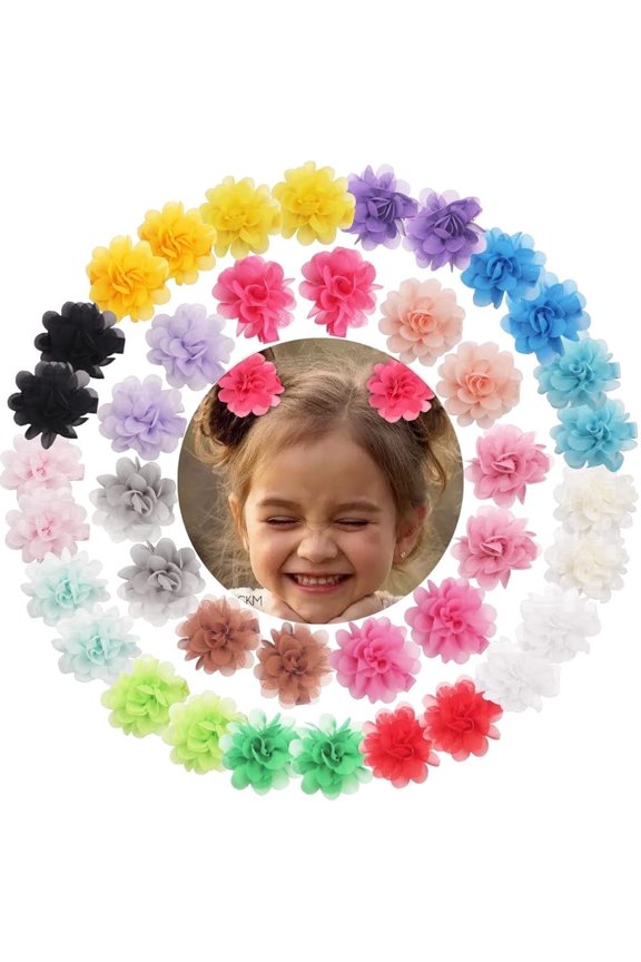 40 PCS Baby Hair Clips 2" Baby Girls Fully Lined Baby Bows Tiny Hair Clips for Baby Girls Infants Toddlers in Pairs