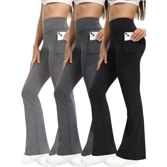 Shgiloo 3 Pcs Flare Leggings for Women Yoga Pants with Pockets ,High Waist Bootcut Workout Pants Tummy Control