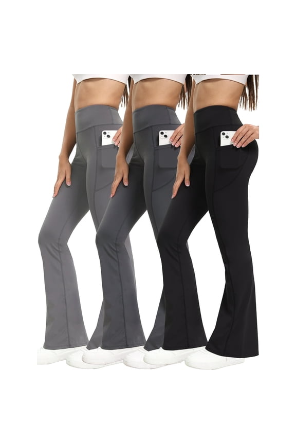3 Pcs Flare Leggings for Women Yoga Pants with Pockets ,High Waist Bootcut Workout Pants
