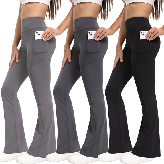 Shgiloo 3PCS Women’s High Waist Tummy Control Flare Leggings with Pockets