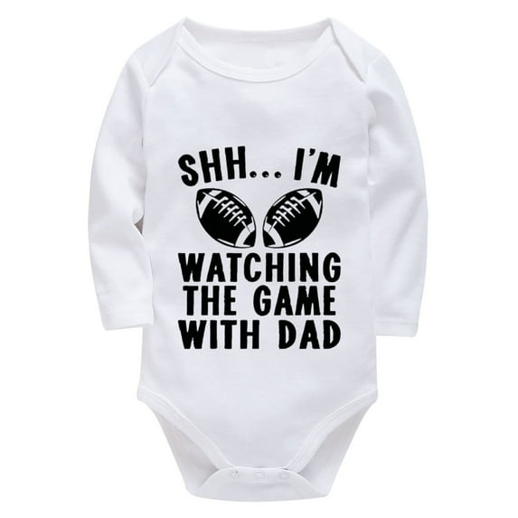 Shh I'm Watching The Game With Dad Infant Girls Outfits Long Sleeve Bring Home Baby Girl Outfit Newborn White 3-6 Month Romp