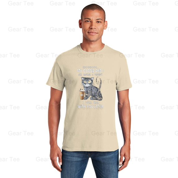 Shh, My Coffee, Is Having A Moment, Funny, Cat, Caffeine, Lover, Pet, Animal, Humor T-Shirt Unisex, up to 5XL