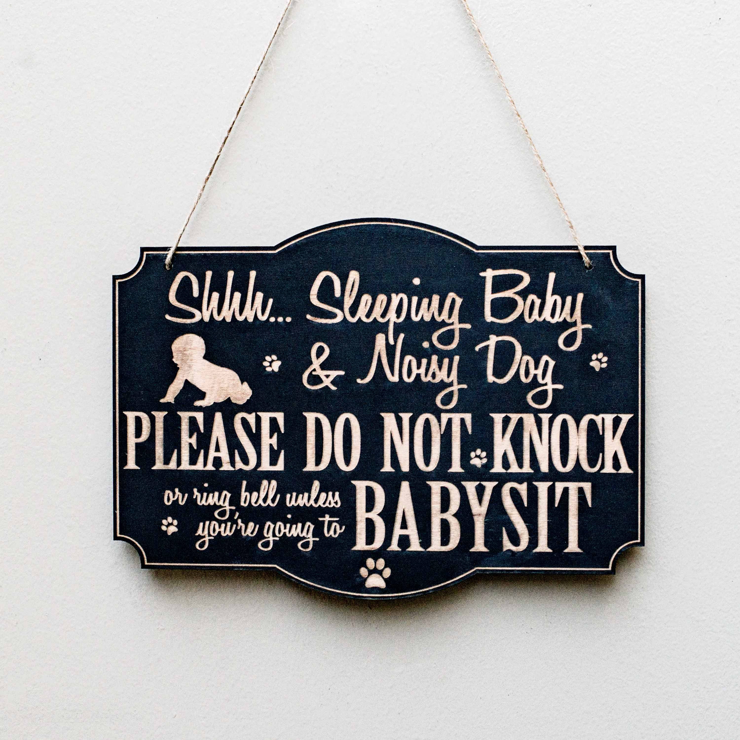 Shh Sleeping Babies Door Sign - Raw Wood Shh Sleeping Babies Door Sign - Raw Wood