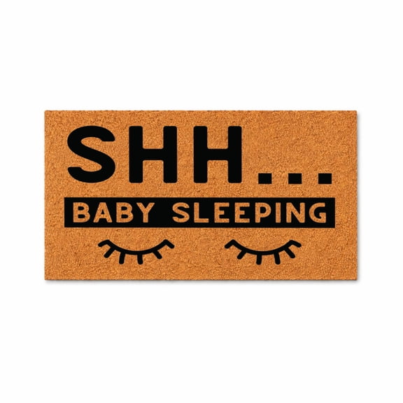 SHH Baby Sleeping Doormat, Funny Quiet Please Door Mat, Baby Nap Warning Entryway Mat (18x30 inches) WoodByStu 1117