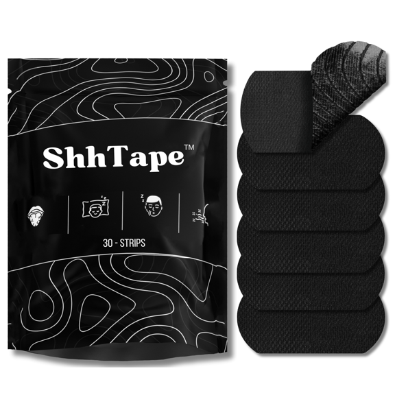 ShhTape Sleeping Lip Mouth Tape for Adults, Mouth Strips to Reduce Snoring, Pain-Free Removal & Hypoallergenic Fabric, Strong Adhesive for Men and Women - 30 Pack