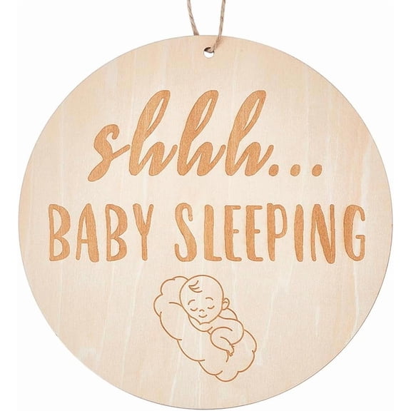Shhh Baby Sleeping Sign for Front Door Decorations Hanging Do Not Disturb Wood Sign Rustic Door Decor with Hemp Rope Flat Round Wooden Hanger Wall Decor for Farmhouse Porch Nursery 7x7Inch White DIY